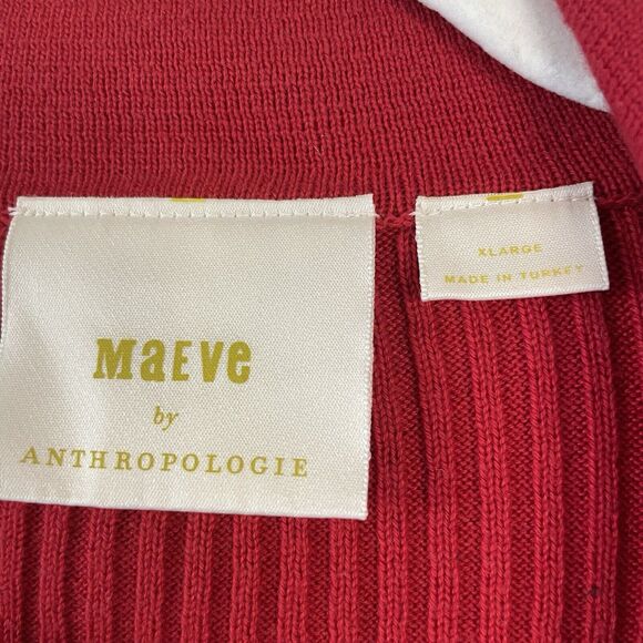 Anthropologie Maeve Polo Bell Sleeve Sweater Women's XL Red Ribbed Holiday - Picture 9 of 11